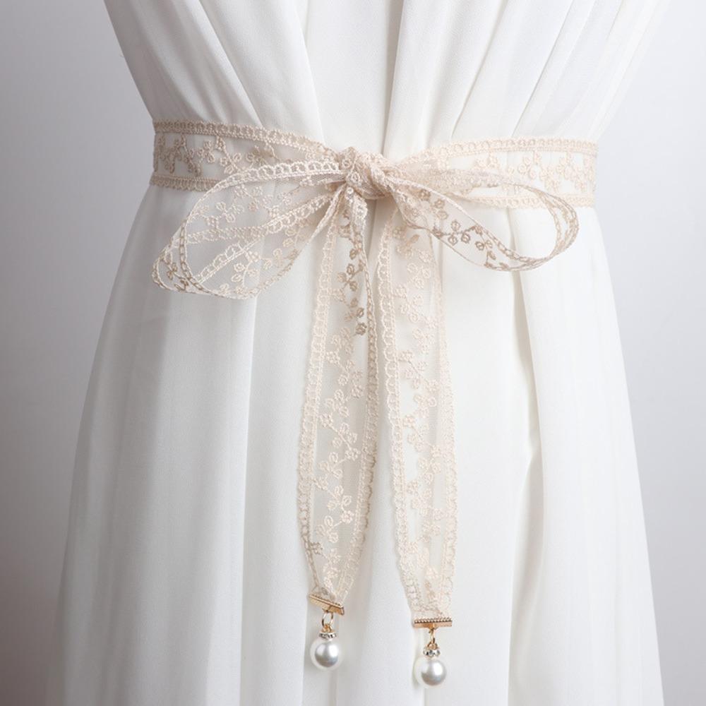 

Sweet Design Lace Waist Belt Casual Chain Belt Trendy Pearl Pendant Belt for Women