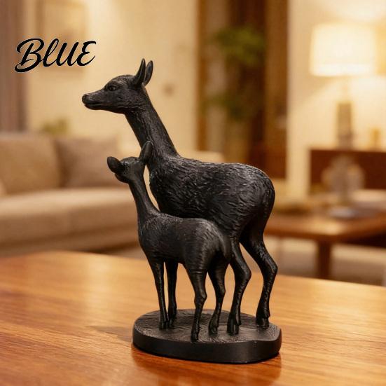 Warm Home Decoration Mom And Child Deer Statue, 3D Printed Deers Ornament, Modern Soft Family Vibe Ornament Black Figurine, Tabletop for Office Living