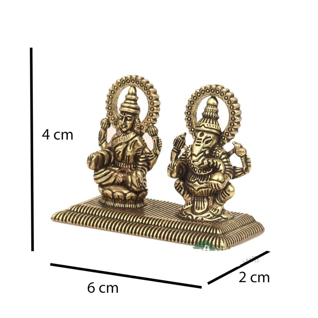 Brass Laxmi Ganesha Idol for Good Luck & Worship | 1.5" Small Hindu God Statue Figurine Perfect