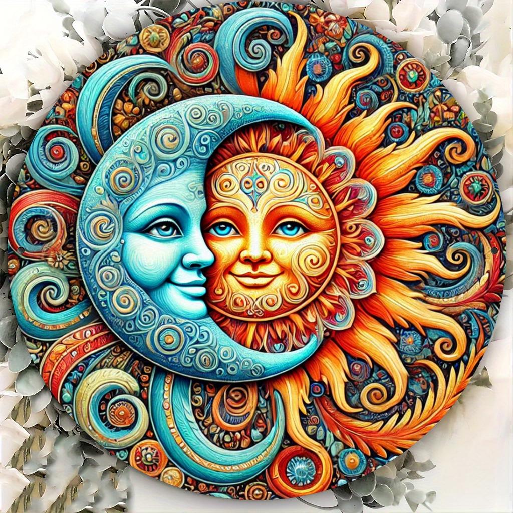 Sun and Moon Foil Engraving Sign, Decorative Iron Metal Plaque for Door,  Cafe Decor