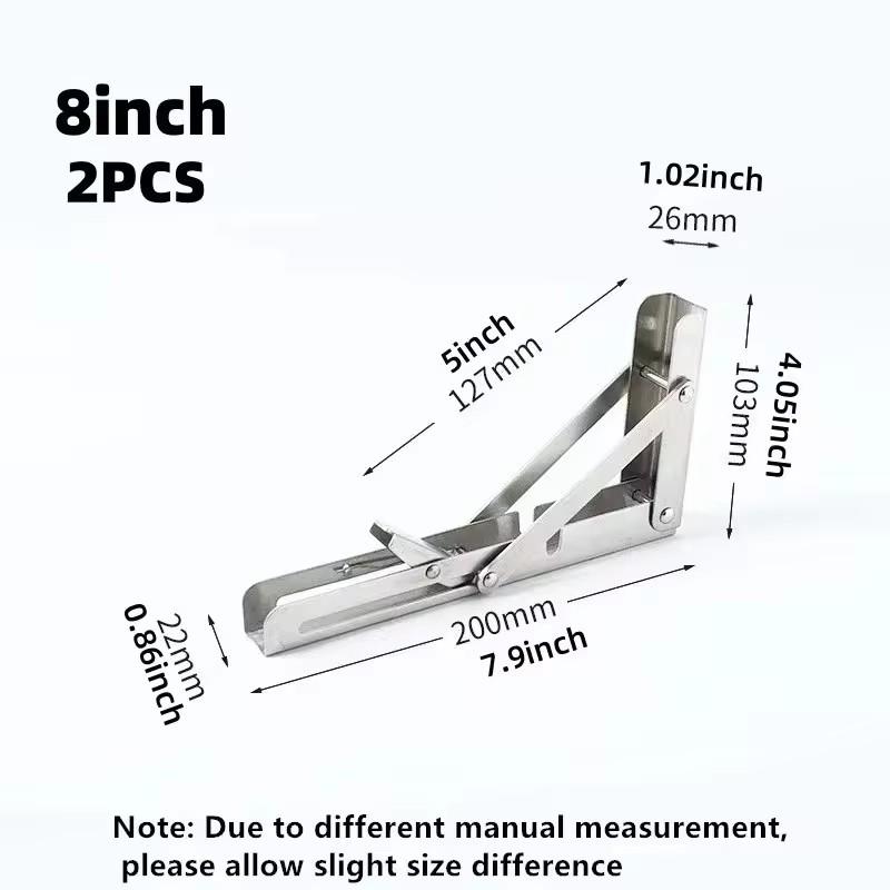 Pair of Foldable Stainless Steel Triangle Supports for Sturdy Wall Shelving and Table Mounting