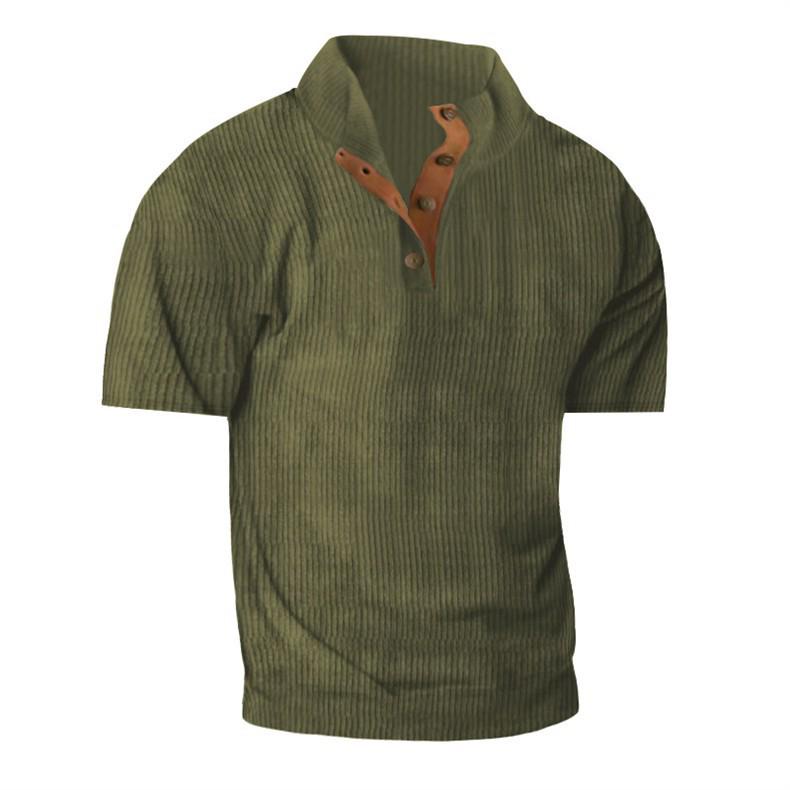 

Men s Corduroy Knit Stand Collar Short Sleeve Pullover Hoodie for Outdoor Casual Wear - European Size 26 L армія зелений колір