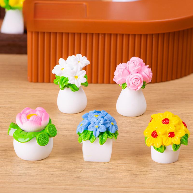 6Pcs/set Mini Flower Plant Bonsai Miniatures Resin Ornaments Moss Terrarium Micro Landscape Fairy Garden Decoration