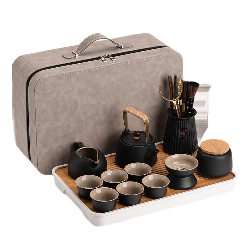 Retro Coarse Pottery Portable Tea Set for Travel & Camping with Storage Bag
