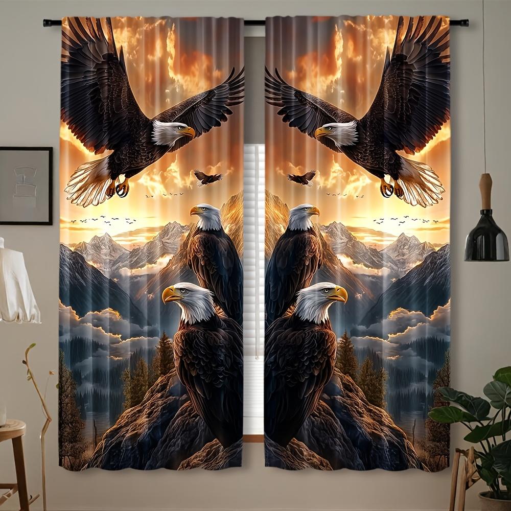 2 Panels Bald Eagle Printed Curtains Mountain Landscape Window Drapes Polyester Living Room Bedroom Home Decor
