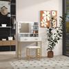 Schminktisch mit Spiegel, 2 Schubladen, 5 Regalen und Hocker, aus MDF und Spanplatte, 80x40x138 cm, Weiß