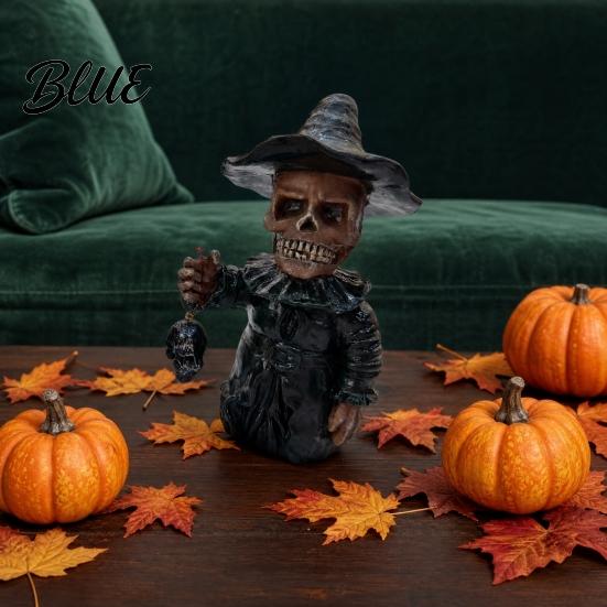 Wizard Skeleton Statue Gothic Figurine Small Resin Skull Statue Day of The Home Decor Dead Halloween Decoration for Shelf Desktop Office