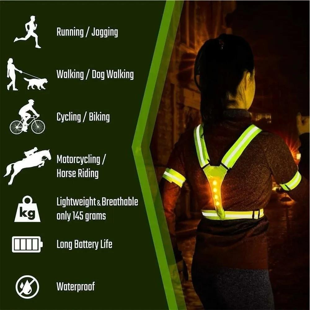High Visibility Cycling Vests Adjustable LED Running Light  for Night Warning Work Fishing
