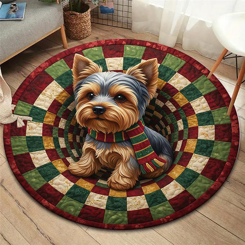 The puppy on the carpet Round Area Rug,Carpet Rug for Living Room Bedroom Sofa Playroom Decor,Non-slip Floor Mat