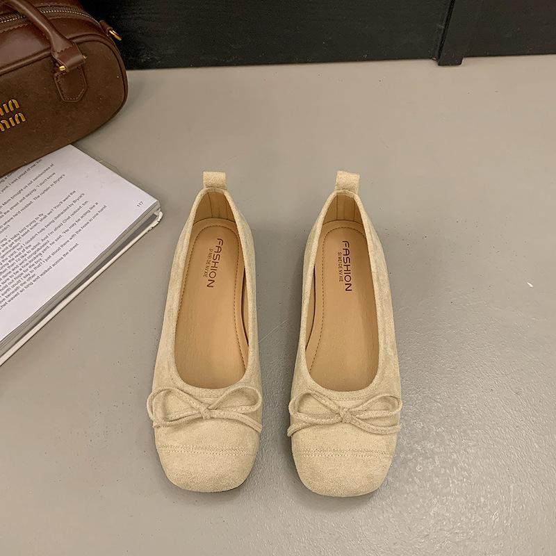 Leather flat shoes single shoes women's new shallow mouth square head Mary Jane shoes one pedal Doudou shoes