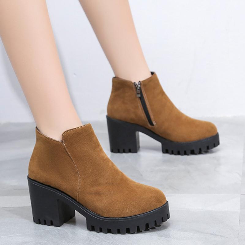 Trendy Women's Ankle Boots 2024 Autumn and Winter New British Style Round Head Side Zipper Thick Sole Temperament Women's Shoes
