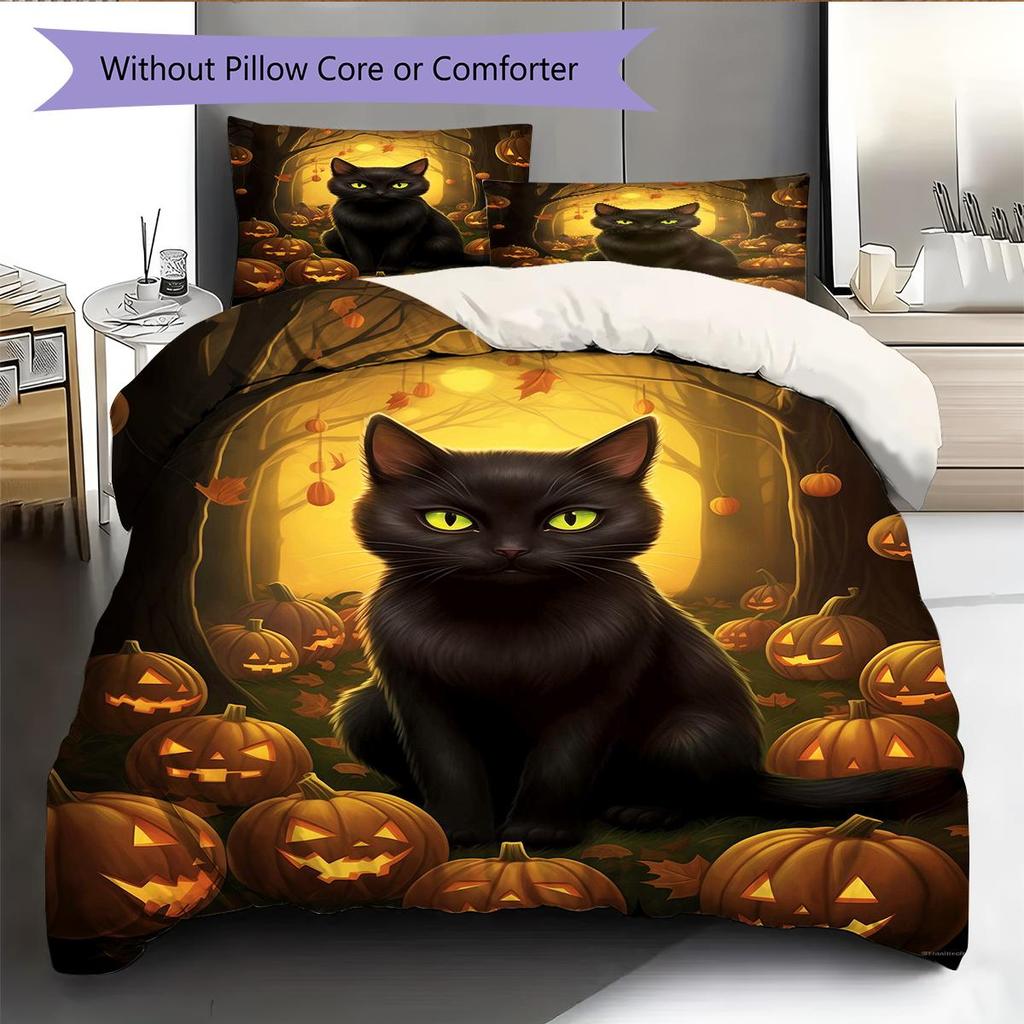 1PC Cute Cat Theme Pattern Bedding Quilt Set Quilt Cover Pillowcase Home Decoration Birthday Gift (1 * Duvet Cover + 2 * Pillowcase, Without Core)