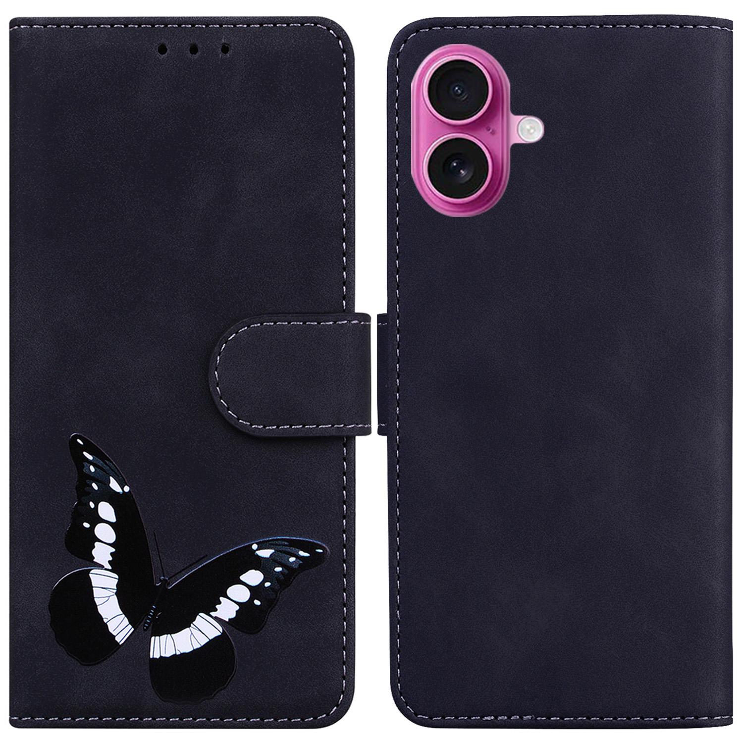 

For iPhone 17 Stand Case PU Leather Phone Cover Butterfly Printed Black