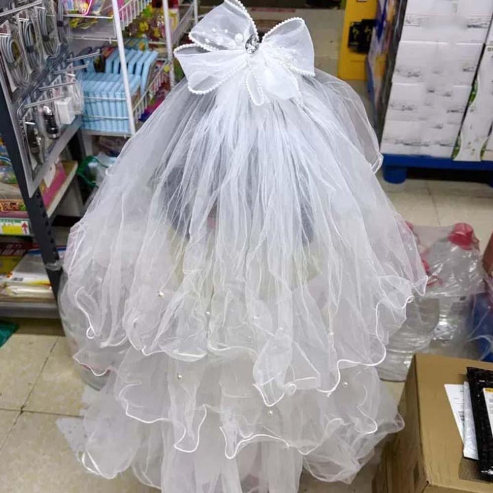 White Girls Head Gauze Bow Bridal Tulle Fashion Veil Hair Clip  Hairpins