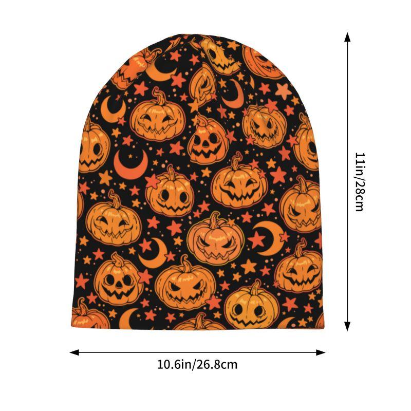 Halloween Kürbis Mond Sterne Mütze Warme Haube Kappe für Erwachsene Strickmütze Kopfbedeckung Slouchy Schal Skullies Mützen für Damen Herren