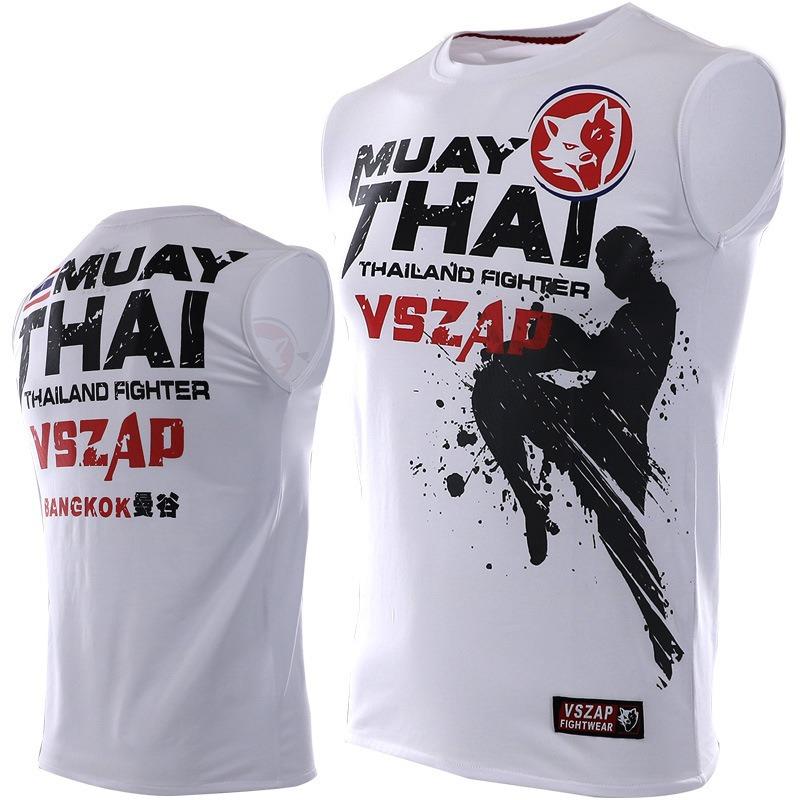 VSZAP Muay Thai Shirt Kick Boxing Shirt Men Women Sleeveless Fight Kickboxing Tank Top Jersey Jiujitsu Martial Arts MMA Clothes