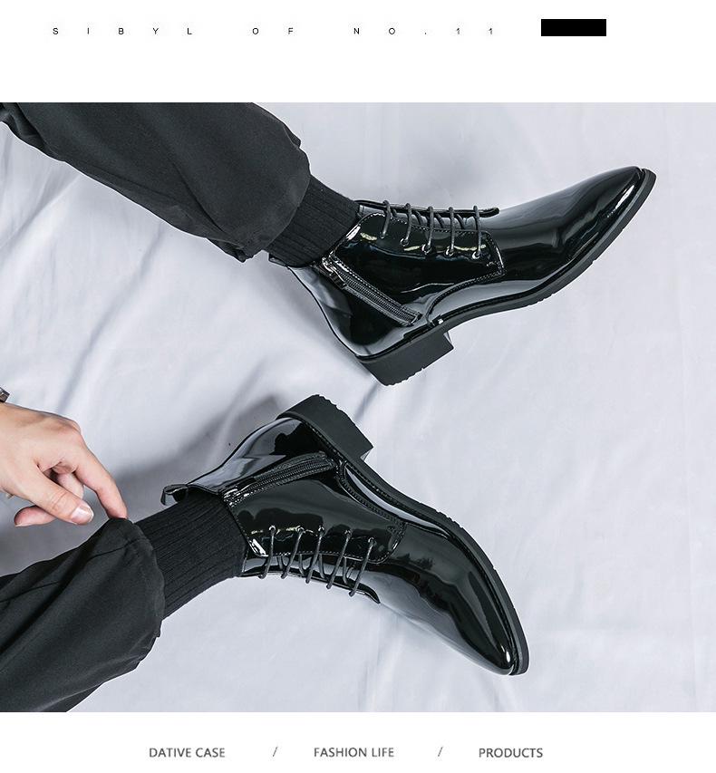 Men's Autumn High-Top Pointed Toe Boots - Trendy Martin Style, Stylish Patent Leather with Side Zipper.