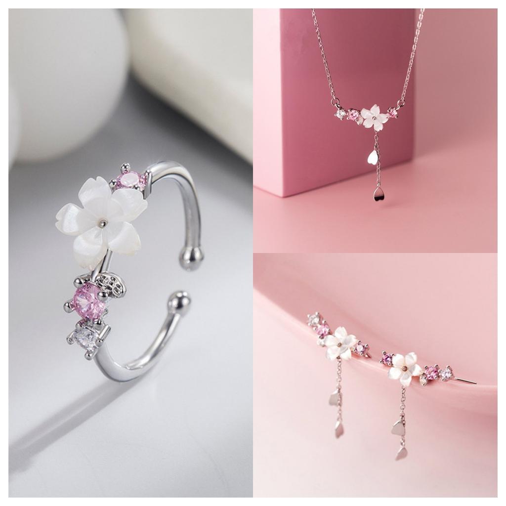 Design Sense Sweet Cherry Blossoms Flower Tassel Earrings for Women Trendy Shiny Pink Zircon Earrings Banquet Wedding Jewelry
