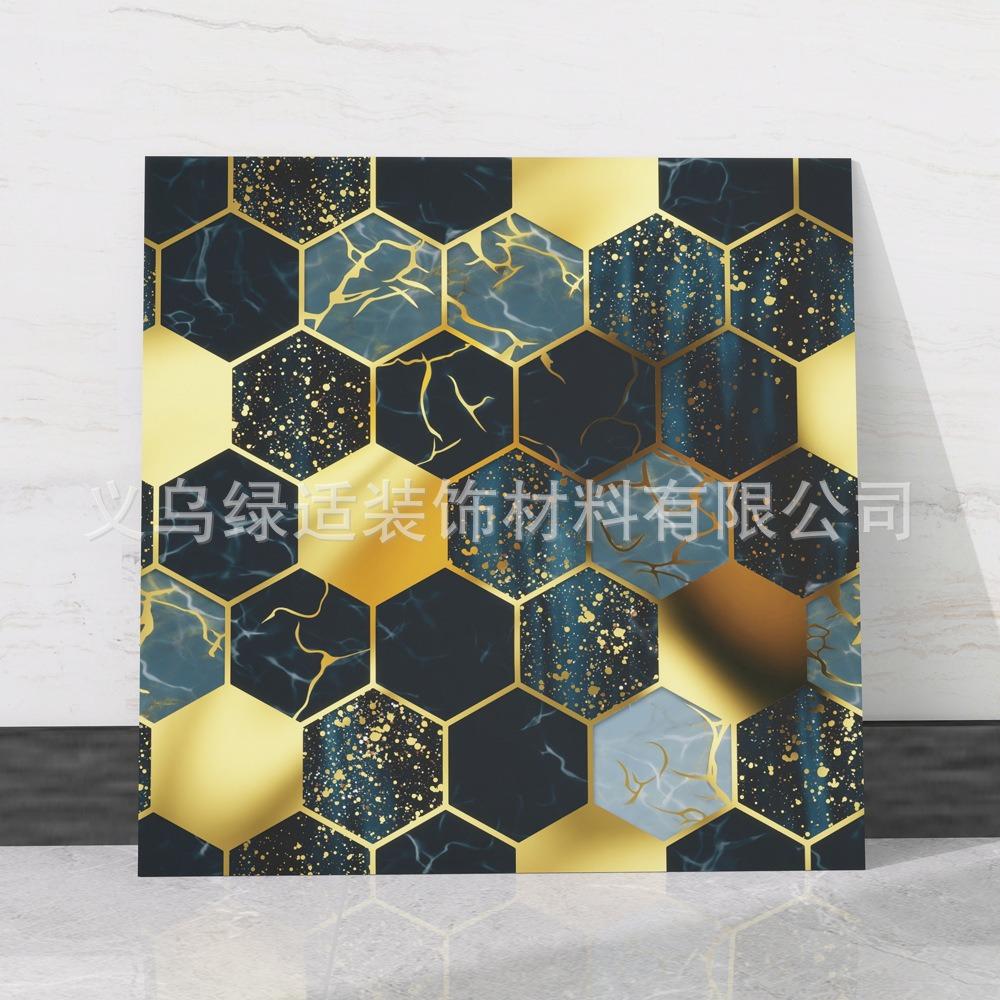 Black Gold Geometric Marble Pattern Self-Adhesive Wallpaper Tile Sticker for Bathroom Living Room Luxury Decor