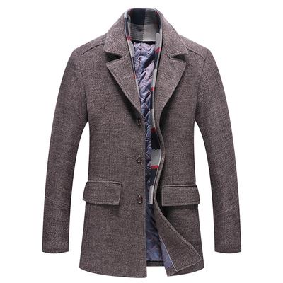 Autumn and Winter New Men's Woolen Coat Fashion Lapel Plus Cotton Scarf Woolen Coat Men's Coat