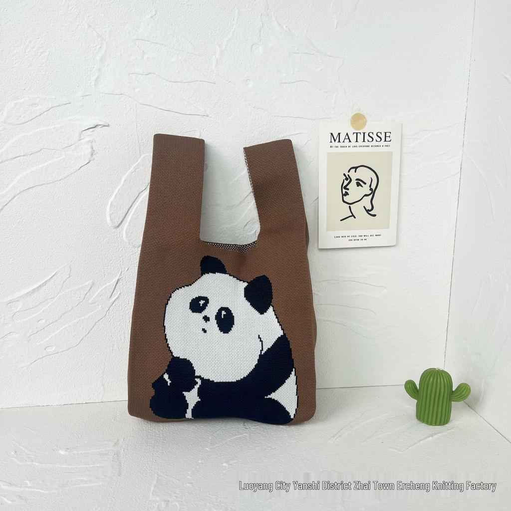 Panda Knit Women's Cross-Border Wrist Tote Handbag