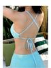 2025 Korean Sweet Backless Knit Dress: Tie-Up Beach Sexy Split Swimsuit for Women
