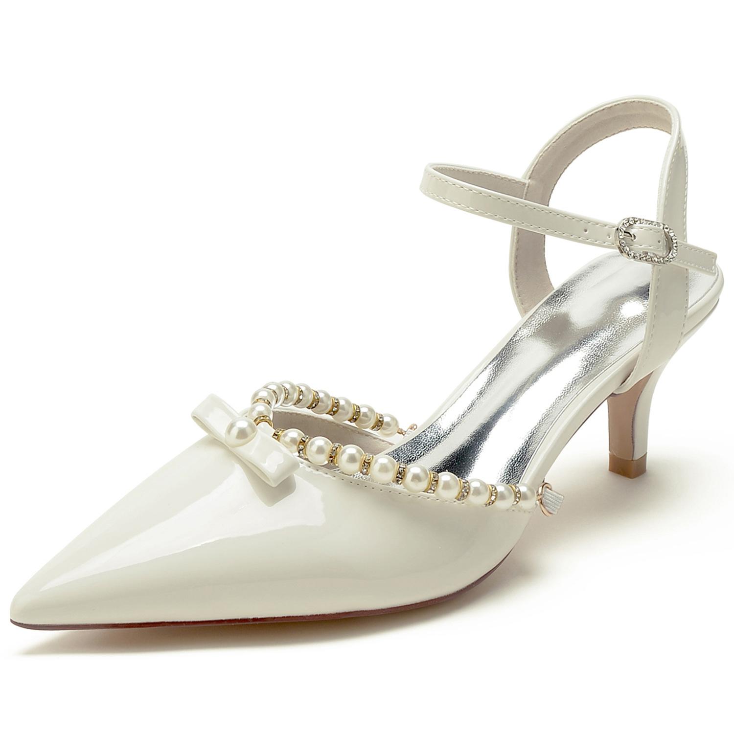 

Pointed pearl rhinestone stiletto high heels 5cm one word with nude patent leather women s shoes sweet butterfly 36 слонова кістка