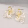 Iridescent White Flower Petal Drop Earrings Gold Tone Brushed Metal Dangle Studs Elegant Summer Floral Jewelry for Women
