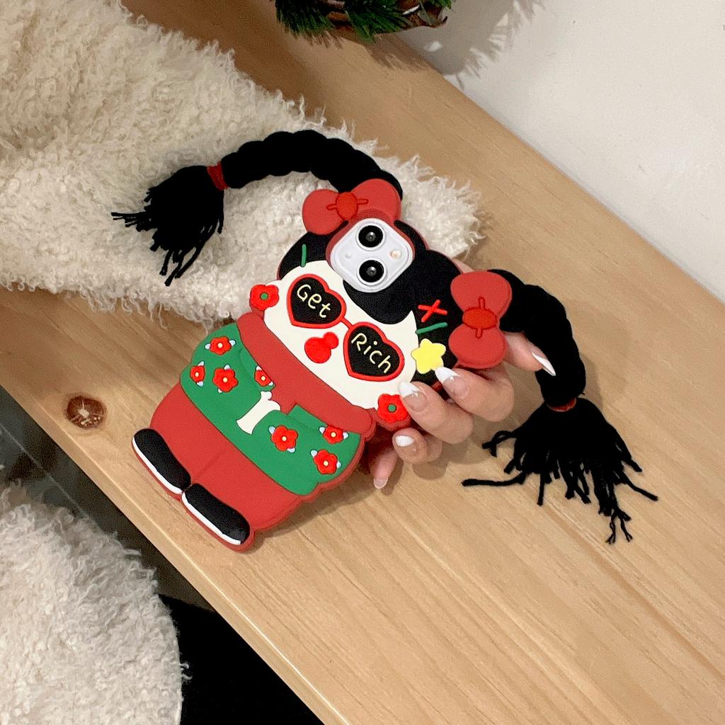 For iPhone 15 Silicone Case Cute Northeast Girl Design Shockproof Phone Back Cover