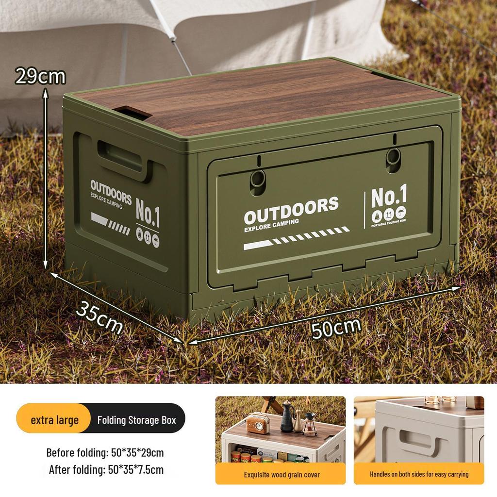 Extra Large Outdoor Storage Box: Side-Opening, Wood Lid, Foldable Camping & Car Trunk Organizer