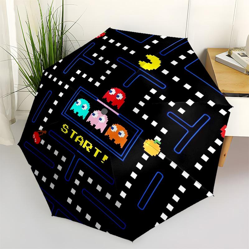 

Pac-Man, Retro Themed Automatic Opening and Closing Umbrella, Compact Travel Umbrella, Lightweight and Portable, Suitable for Beach Commutin