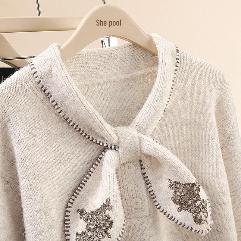 Women's Embroidered Wool-Blend Tie-Knit Sweater