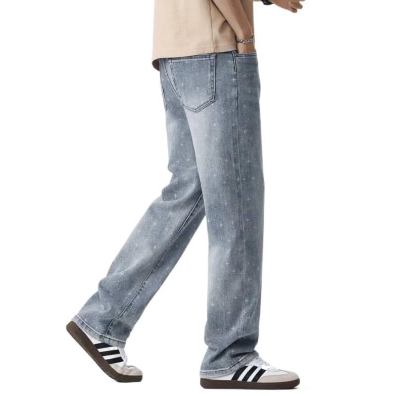 American style gypsy jacquard printing washed straight jeans men's loose casual trousers trendy high street style