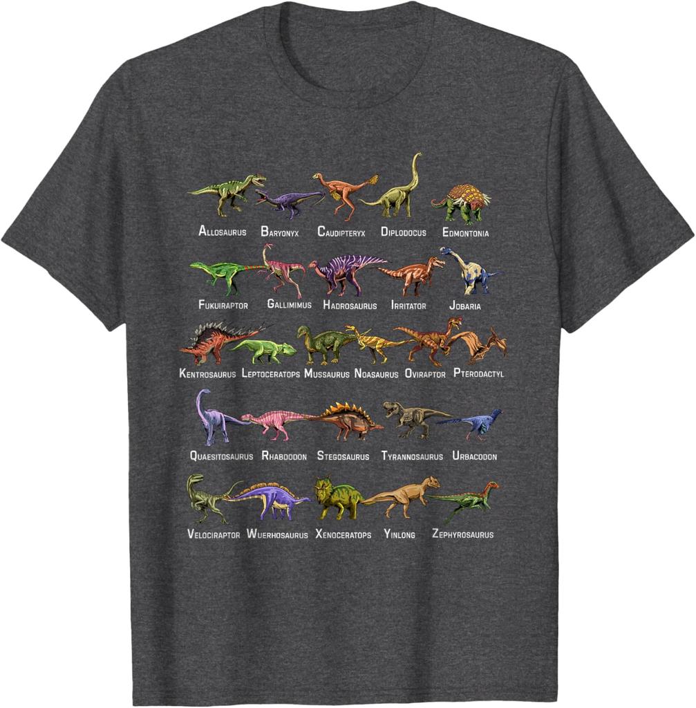 Dinosaur Alphabet Shirt Men's Cotton Graphic Tee Educational T-Shirt For Dino Lovers