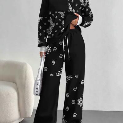 Splicing European And American Autumn And Winter Casual Long-Sleeved Suit Women'S Hooded Sweater Trousers Two-Piece Set