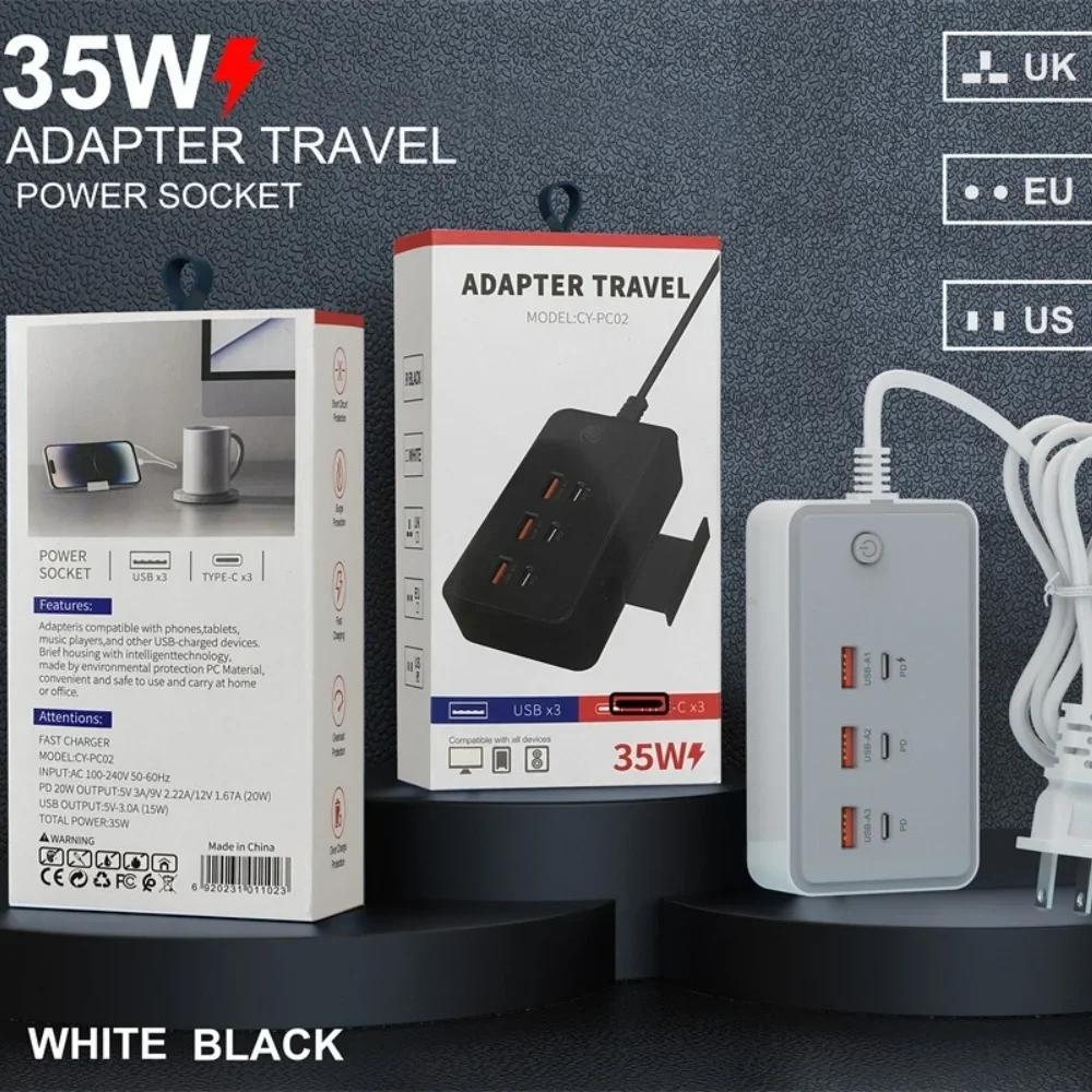 Power Strip Electrical Socket Total 35W US/EU/UK Plug Multiple 3PD 3USB Extension Cable Plugs Adaptors Quick Charging Charger