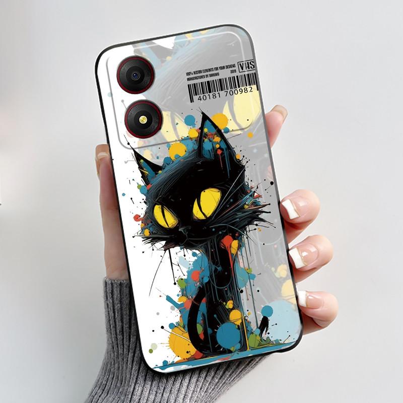 Casing For ZTE Blade A34 / A54 4G Phone Case Shell Aesthetic Cute Cat Astronaut Soft TPU Silicone Black Protective Cover Bumper