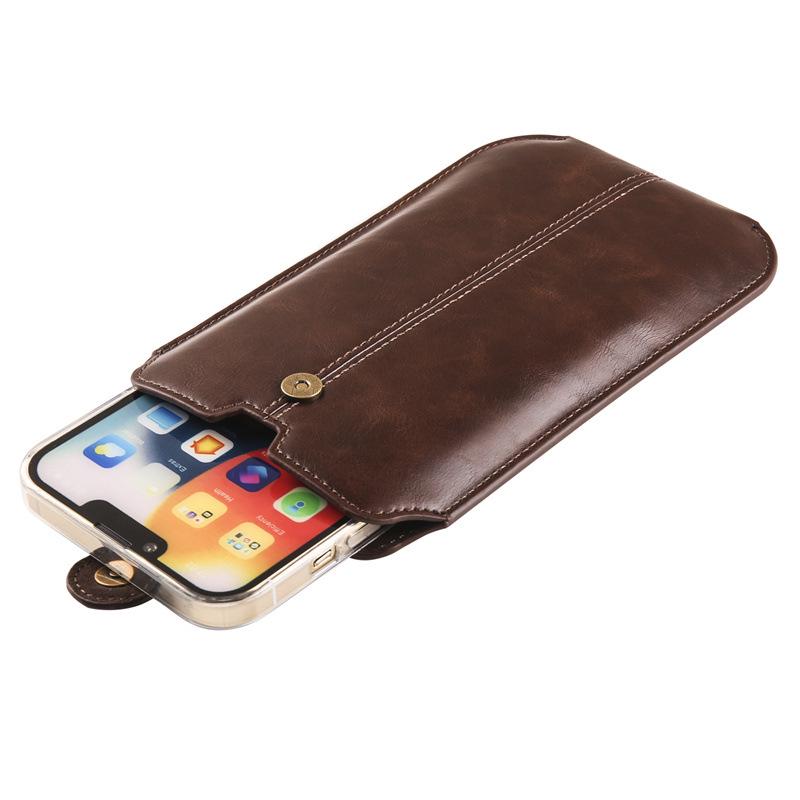 7.2-inch Ultra-thin Vertical Leather Waist Bag for Apple, Samsung, and Huawei Phones - Flip Business Belt Pouch