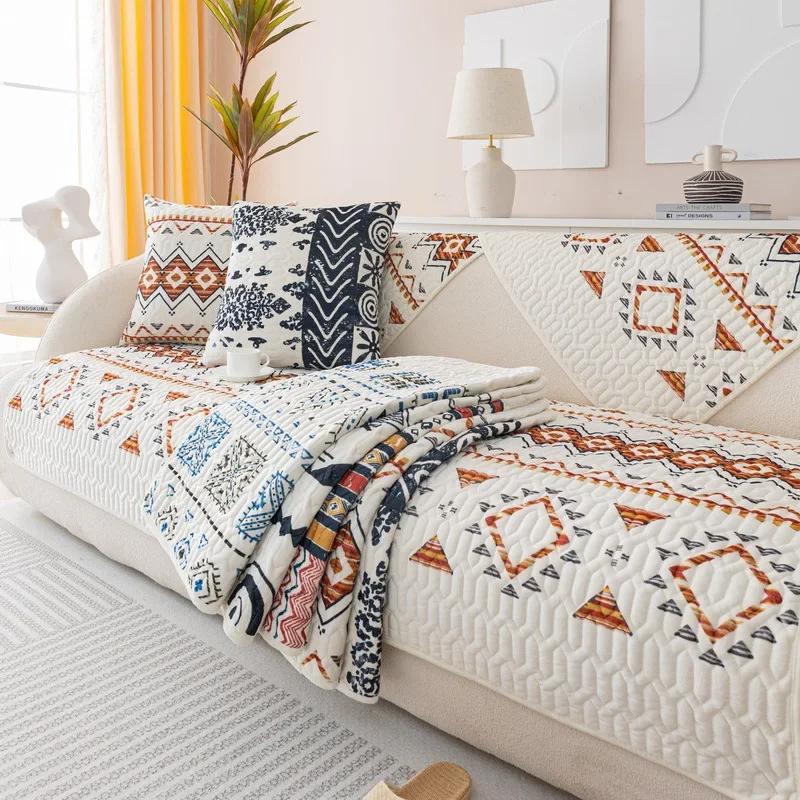 Bohemia Style Sofa Cover Non-Slip Soft Velvet Sofa Cushion Towel Thicken L Shape Couch Slipcover for Home Living Room Decoration