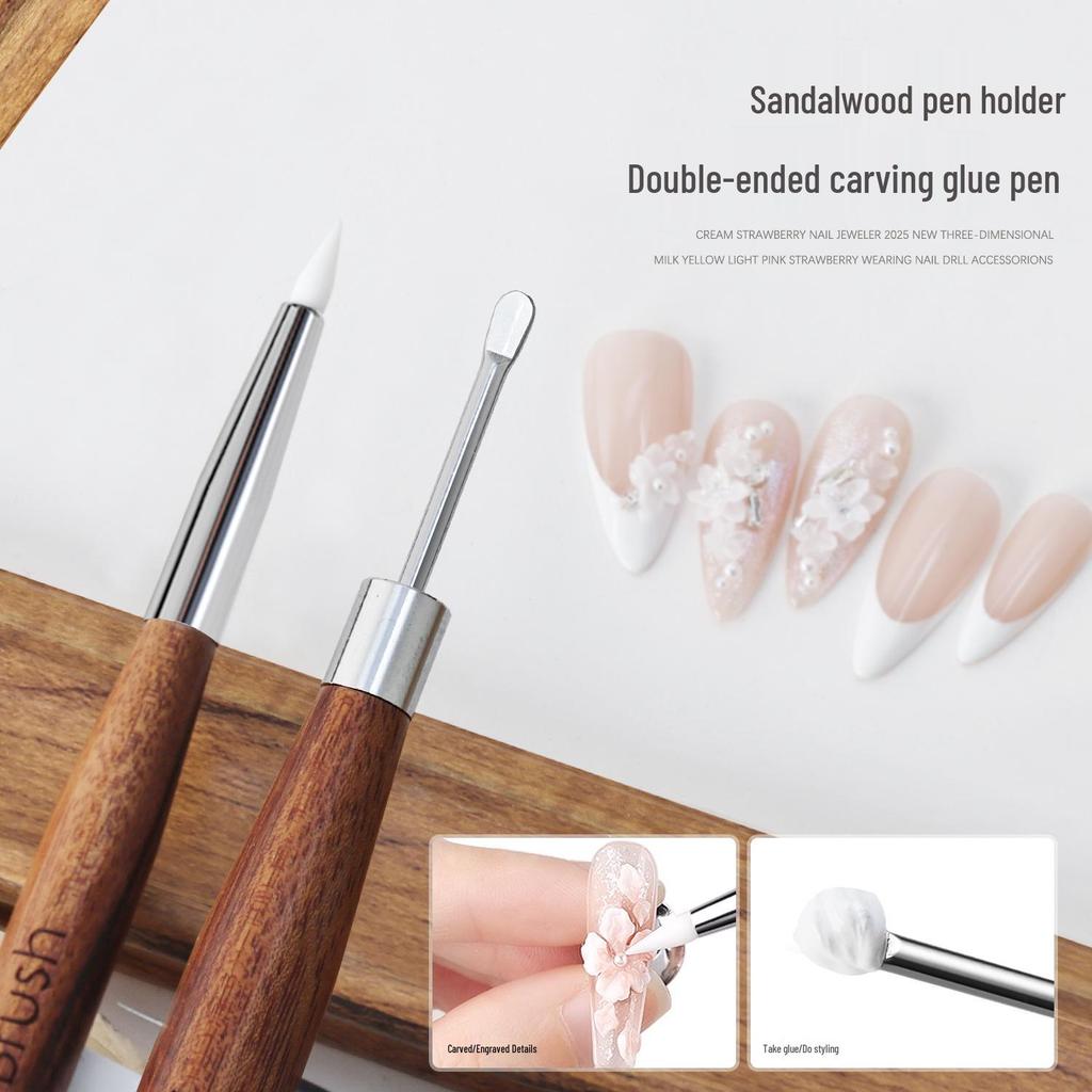 2-in-1 Nail Art Tool: Silicone Pen & Scraper for Carving, Mixing, Embossing, and Mirror Powder Application