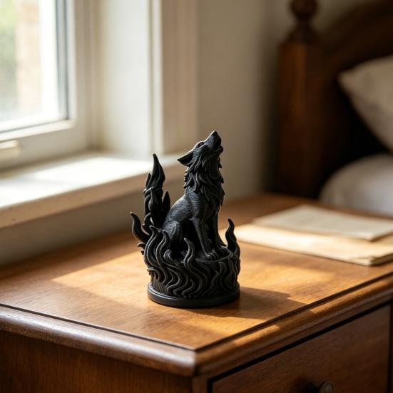 3D Printed Wolf Heart Sculpture Dark Flame Symbolic Decor with Hardcore Aura, PLA  Eco-Friendly Office Statue Home Decor for Living Room & Shelf