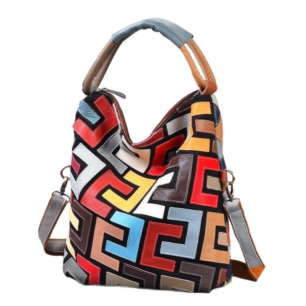 Modische Damenhandtasche Patchwork aus echtem Leder Personalisierte Tasche, farblich abgestimmte lässige Damenhandtasche Umhängetasche