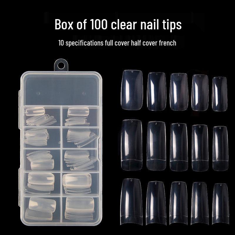 

Korean-Style Transparent Full and Half-Stick Fake Nails, 100 Pieces
