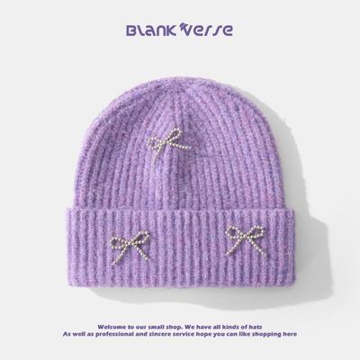 New Pearl Bow Wool Hat Big Head Circumference Ear Protectors Knitted Cold Hat Tide