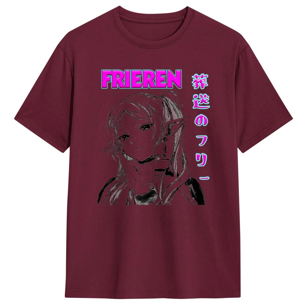 Novelty Sousou No Frieren Tshirts For Unisex Women Cotton Short Sleeve Crewneck Summer Tops Shirts