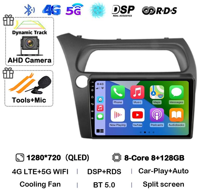 Android 14 WIFI+4G Carplay Car Radio For Honda Civic Hatchback 2006 2007 2008 2009 2010 2011 Multimidia Video Player GPS Stereo