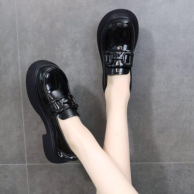 thick-soled French small leather shoes women's loafers 2025 new flat-soled height-increasing British-style versatile soft leather shoes