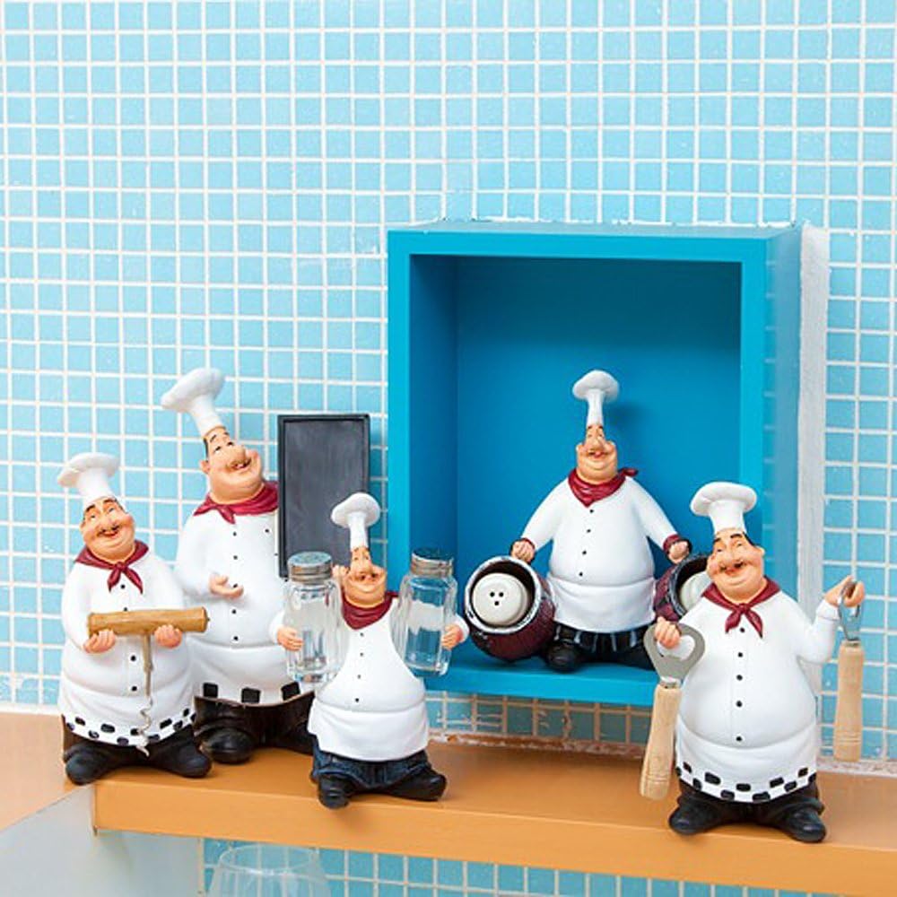 Resin Decorative Ornaments,Kitchen Decor,Cook Statue,French Chef Figurines with Salt and Pepper Shaker Set
