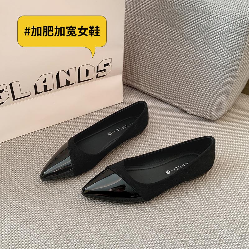 

Flat shoes single shoes women s pointed new shallow mouth widened large size women s shoes to 35 чёрный