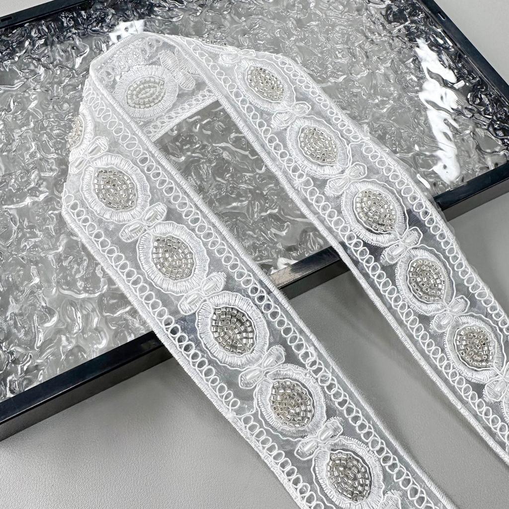 White Handmade Beads Strand Embroidery Barcode Ethnic Style Clothing Cuffs Belt Neckline Decorative Lace